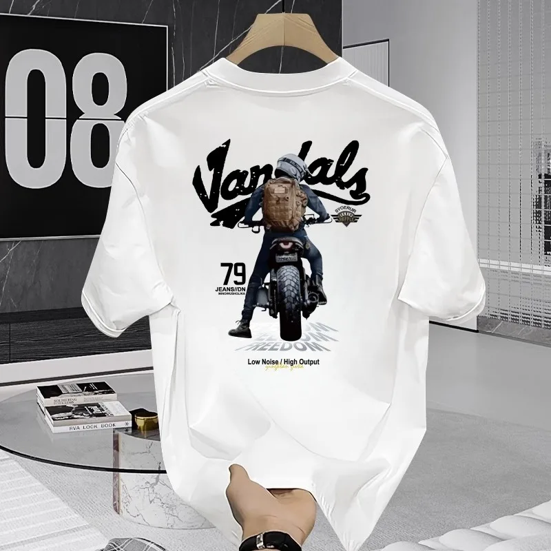 Zomer Motorfiets Grafisch T-Shirt 100% Katoenen Heren Tees Loszittende Sportkleding Modieuze Harajuku High Street O Hals Top