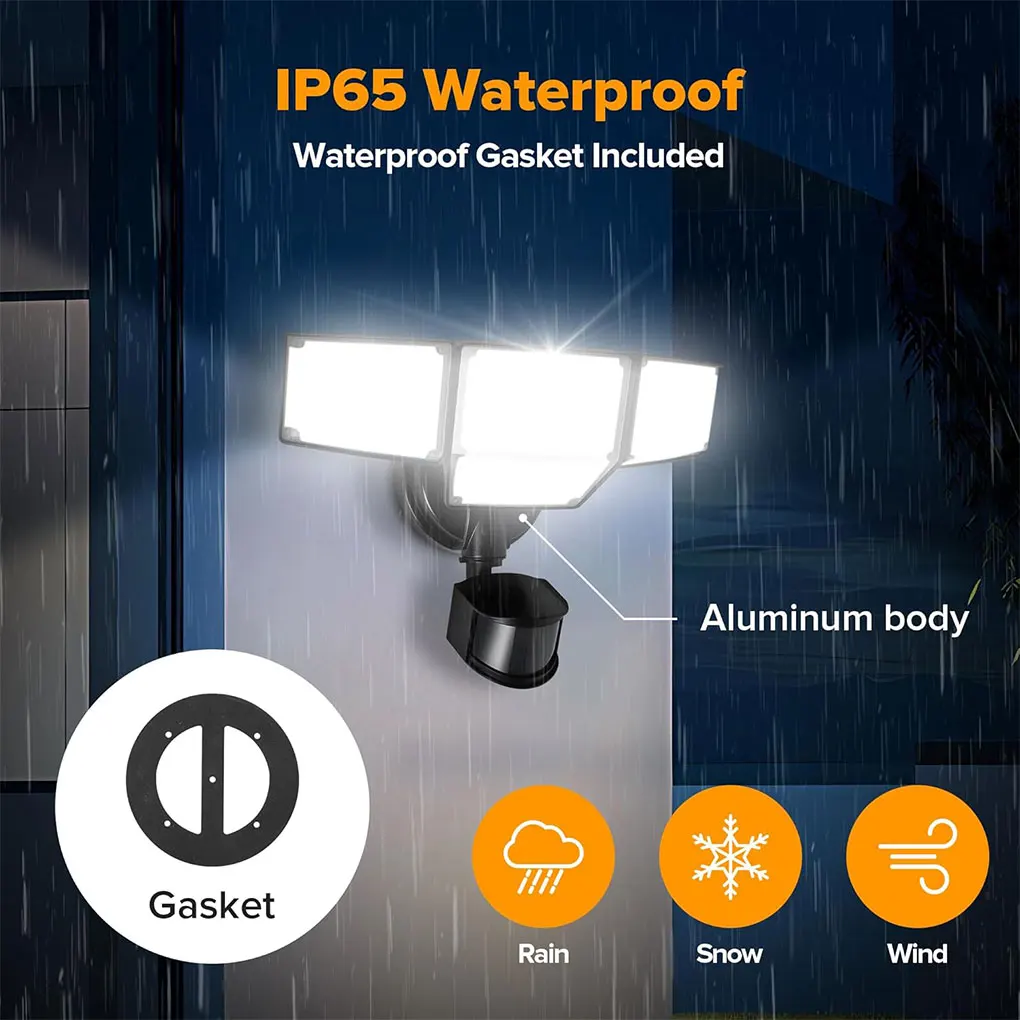 

Outdoor Lights with 3 Head Energy-Saving Sensor Super Bright Wall Lamp IP65 Waterproof Street Light for Garden Yard Path Garage