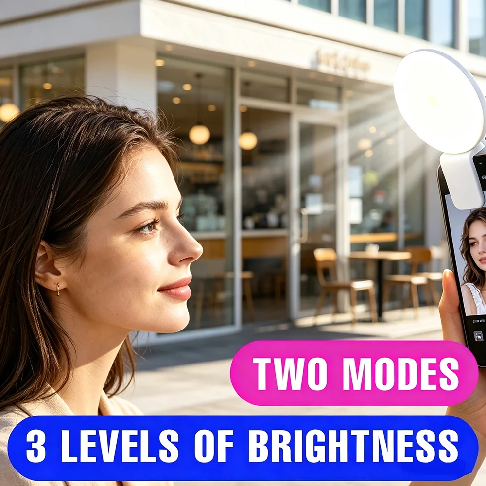 Portable Clip On Selfie Fill Light Phone Beauty Lamp 2 Modes 3 Brightness For Makeup Skincare Reading Study Selfie Vlog Shooting