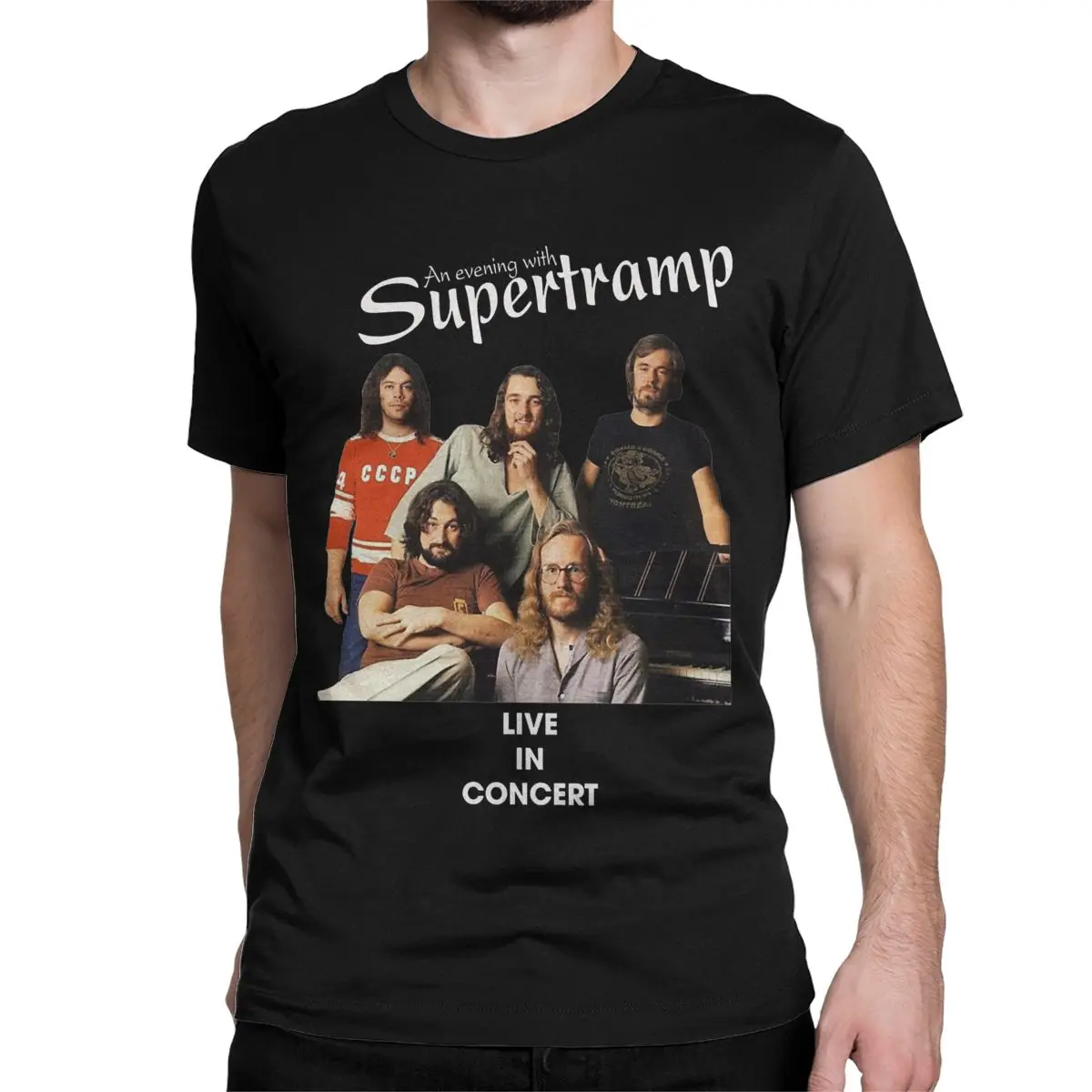 Rock Supertramp Live In Concert T Shirts Men\'s Pure Cotton Novelty T-Shirt Crewneck Tee Shirt Short Sleeve Tops Graphic Printed