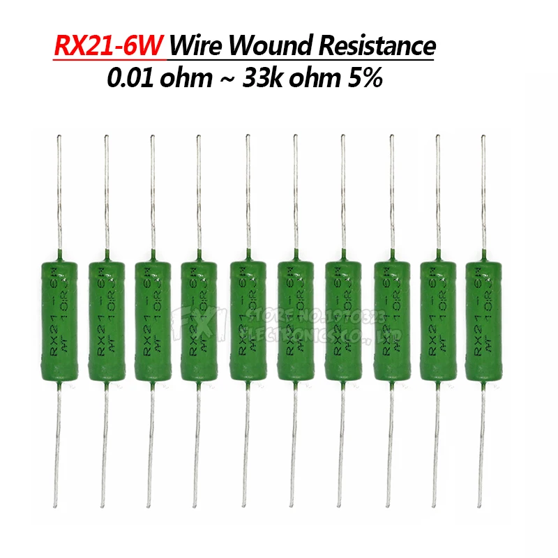 5PCS RX21 6W Wire Wound Resistance 5% 1R 10R 100R 1K 10K 12K 15K 18R 20R 22R 24R 27R 30R 33R 36R Resistor