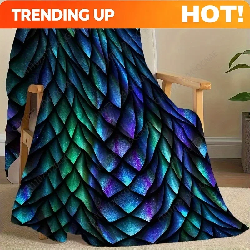 Custom 1pc Of Three-color Dragon Scale Pattern Flannel Blanket, Soft, Warm And Comfortable, Suitable For Sofa, Bed, Office And T