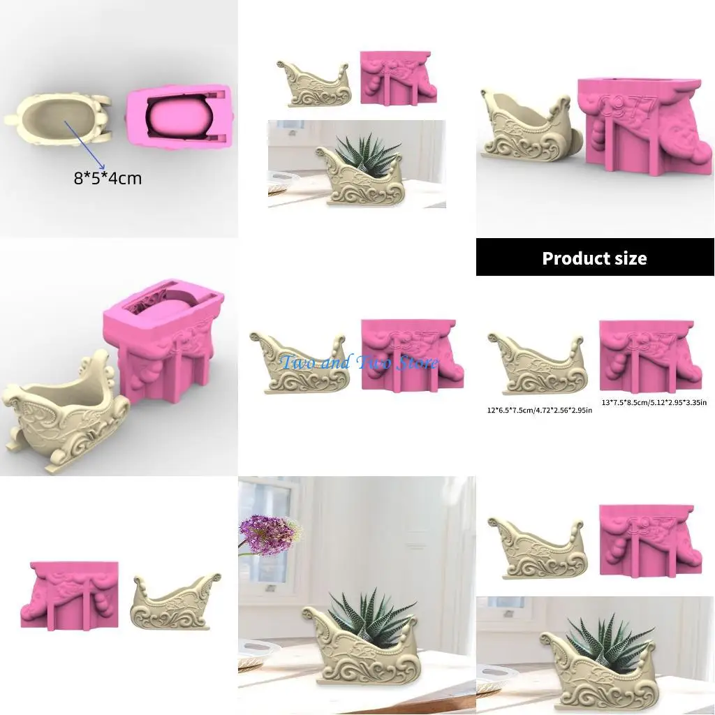 

HX6F Silicone Flower Pots Mold Christmas Sleigh Planter Mold Vase Molds Suitable for Handmade Craft Projects