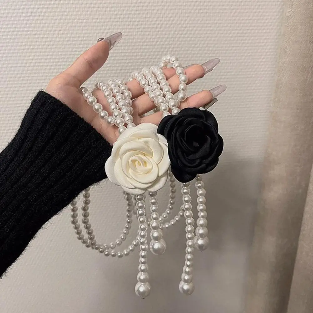 Retro Camellia Flower Pearl Waist Belts Dress Decorative Accessories Elastic Belt Elegant Pearl Waist Chain Clothing Supplies