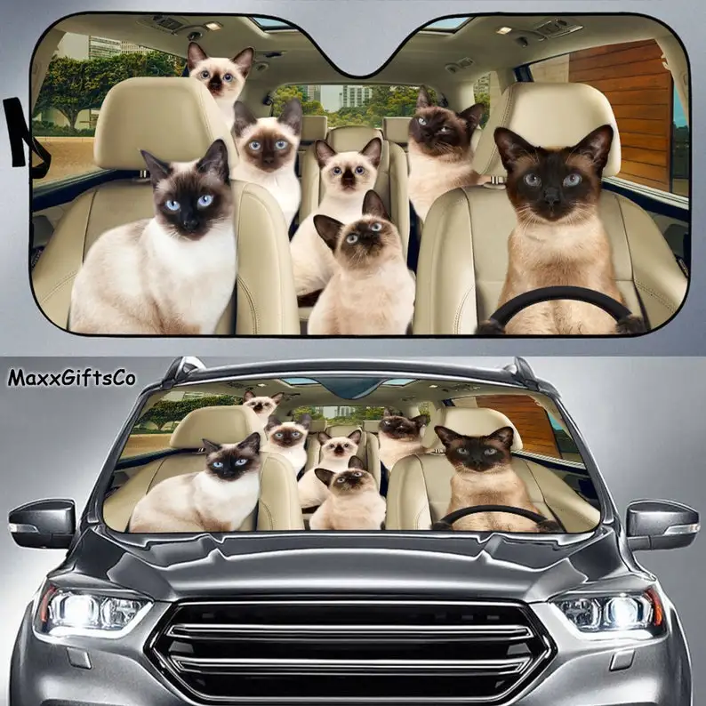 

Siamese cat Car Sun Shade, Siamese cat Windshield, Siamese cat Family Sunshade, Cat Car Accessories, Car Decoration, Gift For Da