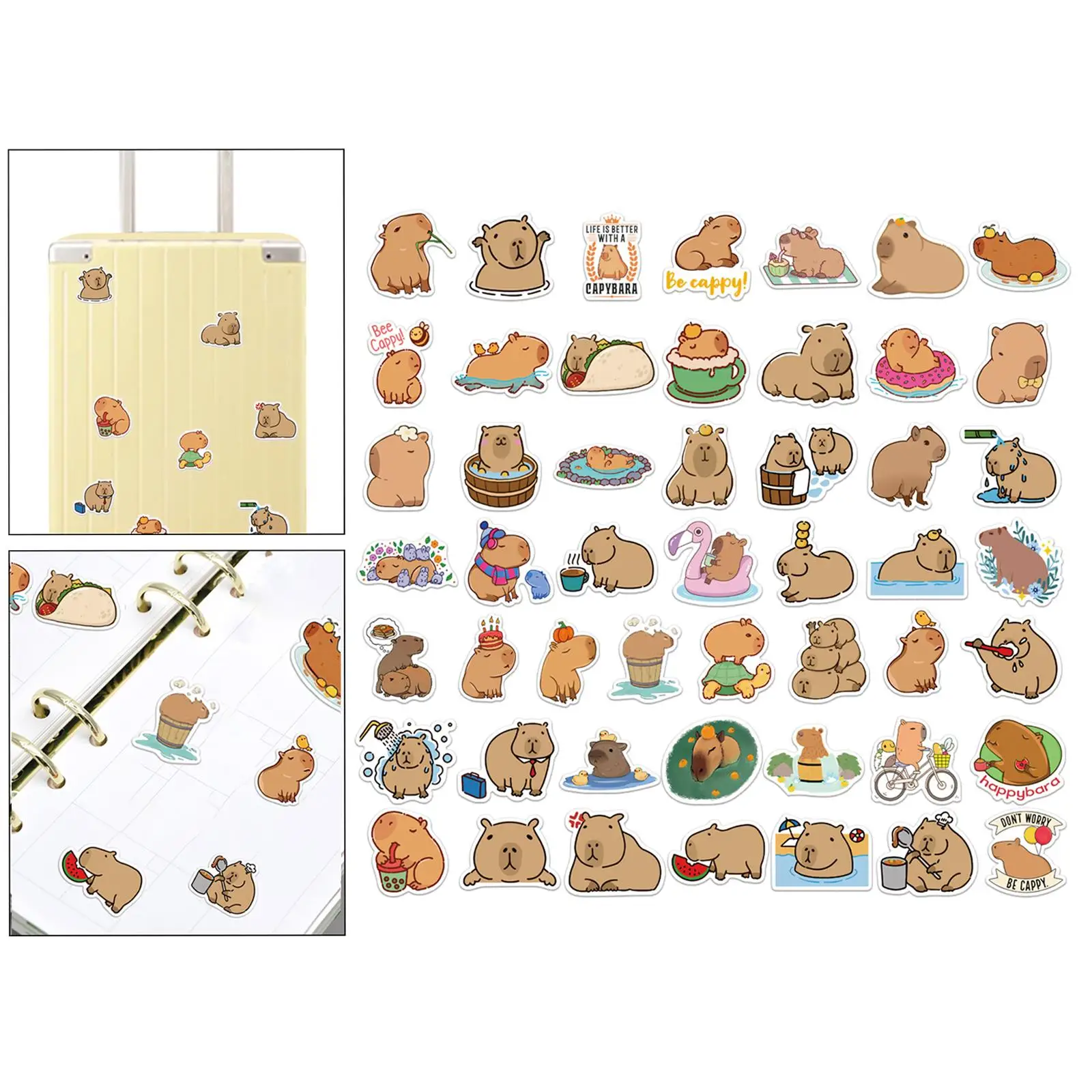 50Pcs Cartoon Stickers for Kids Cartoon Capybara Sticker Decals Cup Stickers