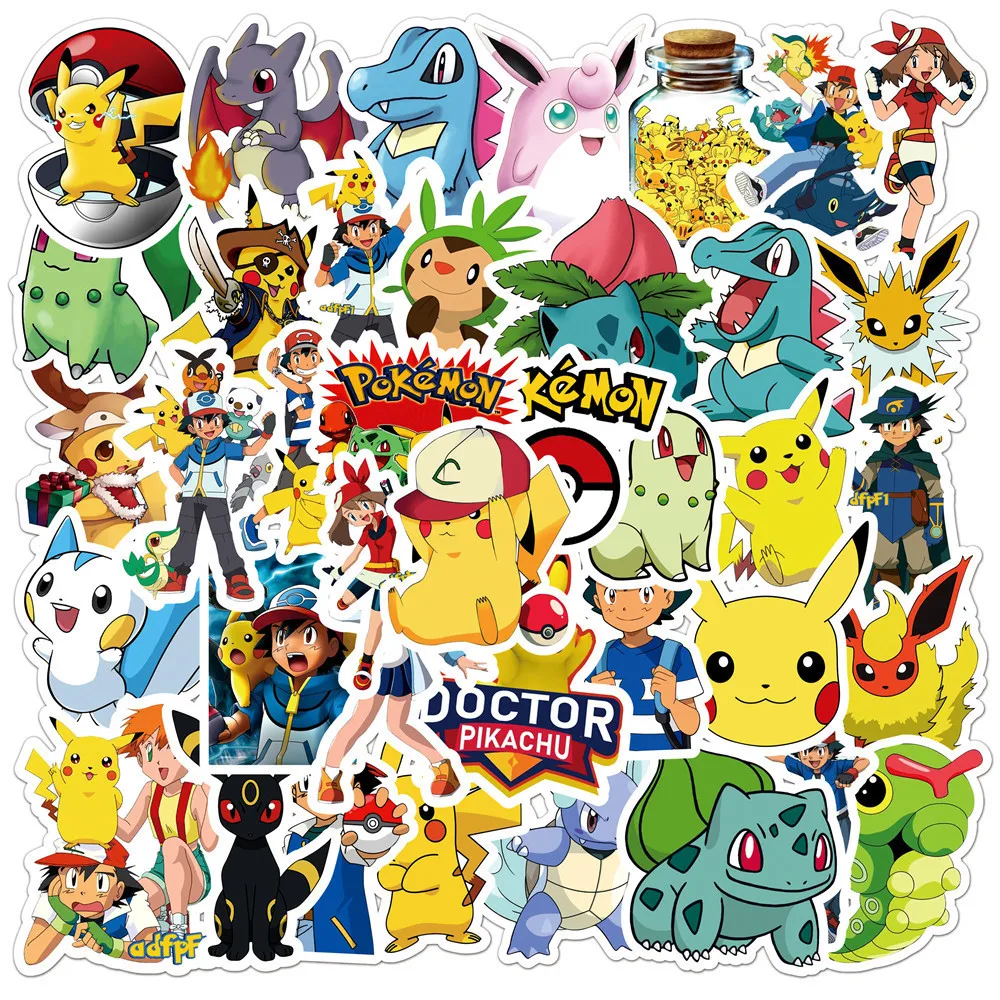 50pcs Pokemon Stickers Pack Cute Anime Stickers Waterproof Laptop Skin Kawaii Packaging Phone Case Art Supplies