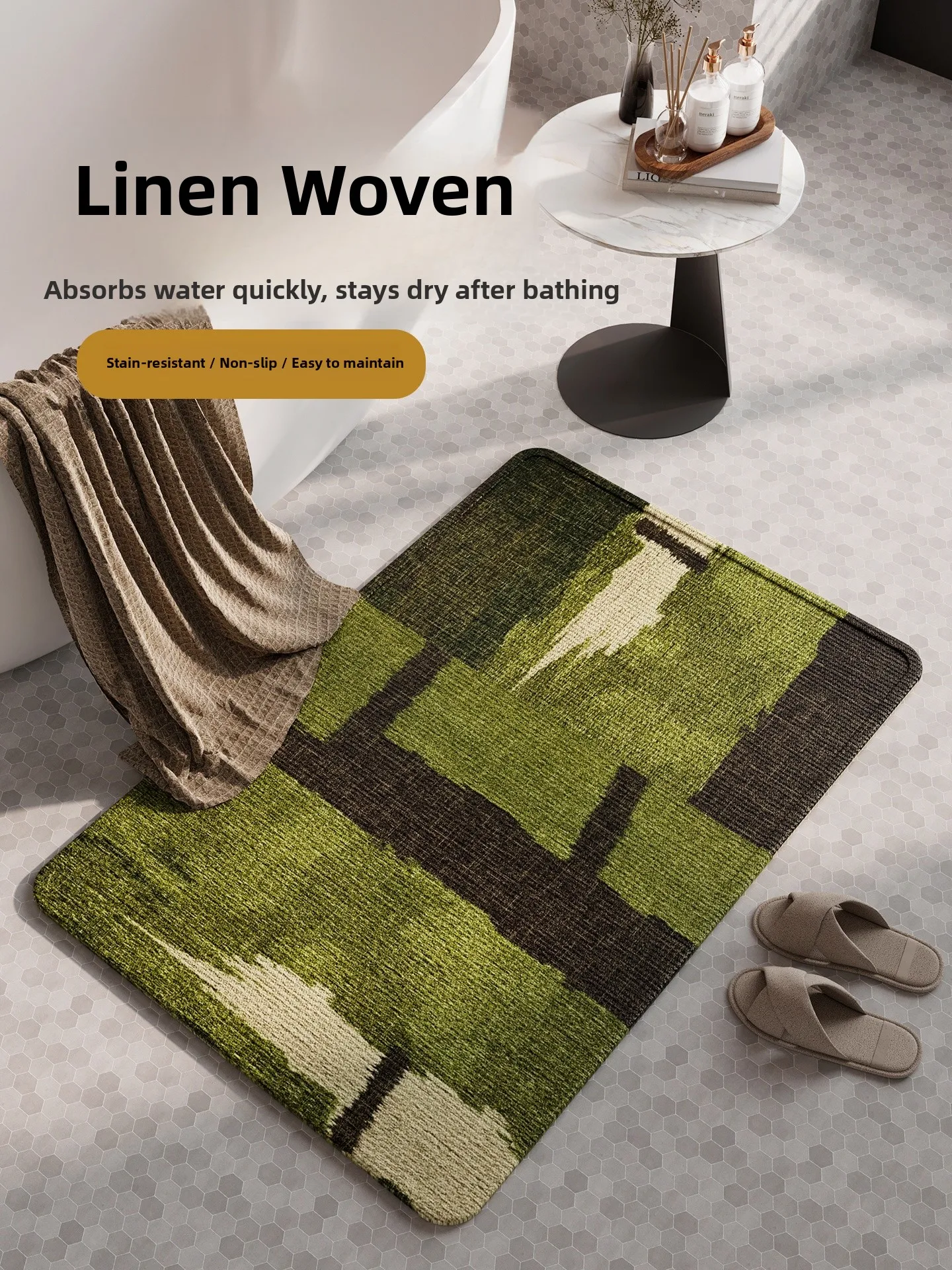 

Коврик для ванной комнаты Batoom из тканого льна, влаговпитывающий, с силиконовым противоскользящим покрытием, роскошный, для входа в ванную, с рельефным узором