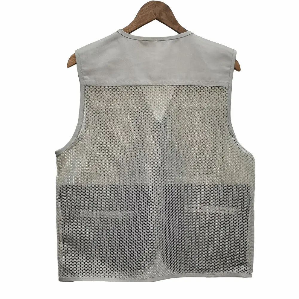 New Outdoor Solid Zipper Thin Coats Vest Men Lightweight Photography Tank Summer Leisure Multi Pocket Fishing Mesh Jackets 2023