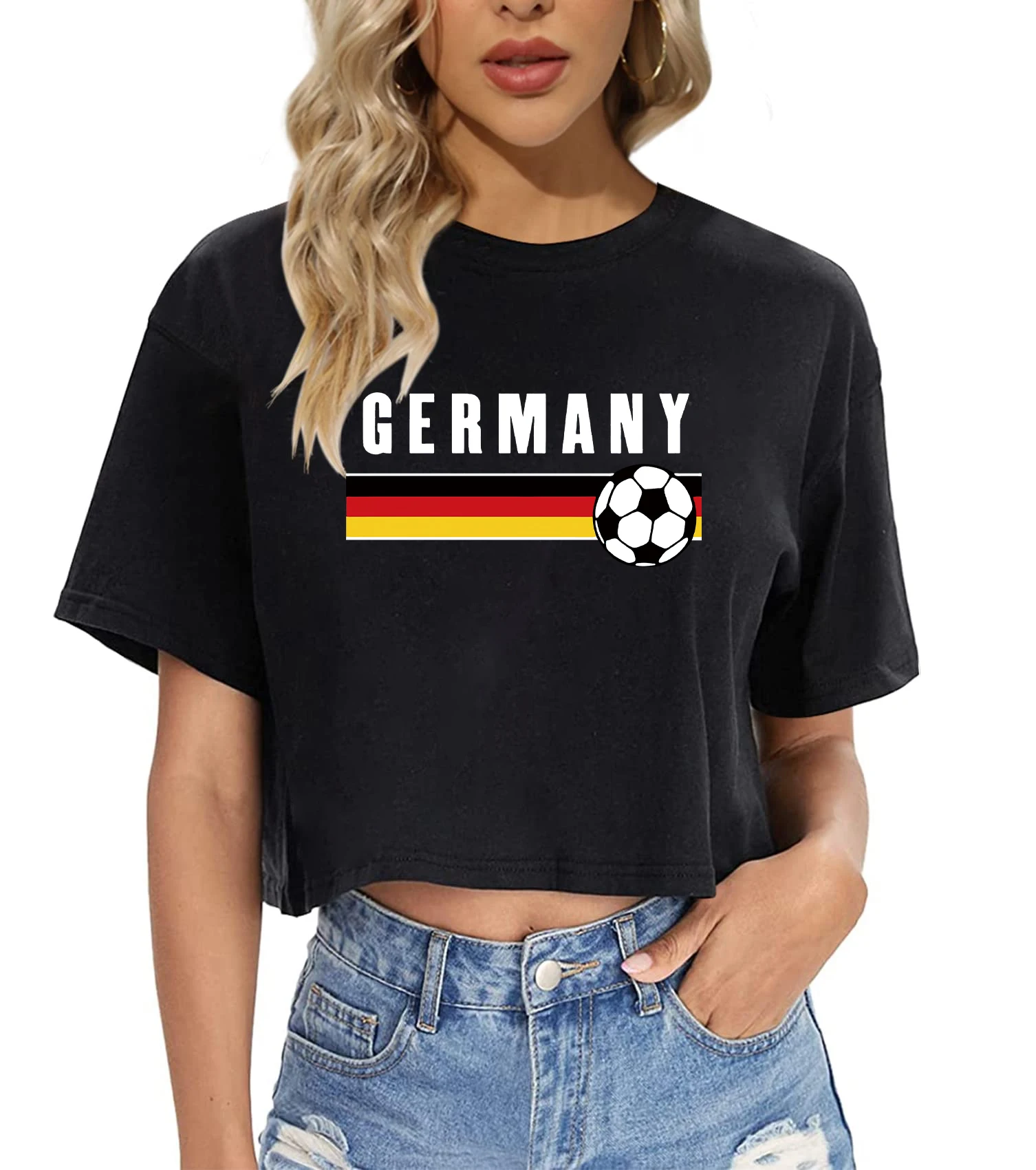 2024 European Cup Germany Fags Graphic Crop T-Shirt Summer Fashion Short Sleeved Crop T Shirt Tee Tops Casual Women Clothing