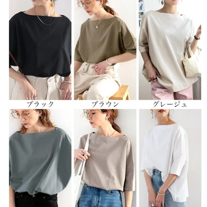 Rokid New Summer Cotton T-shirt da donna Loose Fit Or Sve Top monospalla Carino giapponese Sle Regular Sve Lunghezza