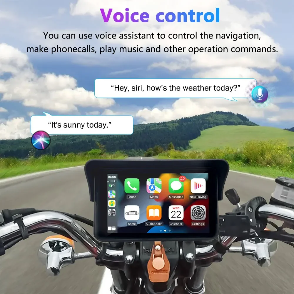 Motorcycle Wireless CarPlay and Android Auto 7 Inch IPS Touch Screen DVR Dashcam Waterproof Support Siri and Google Assistant