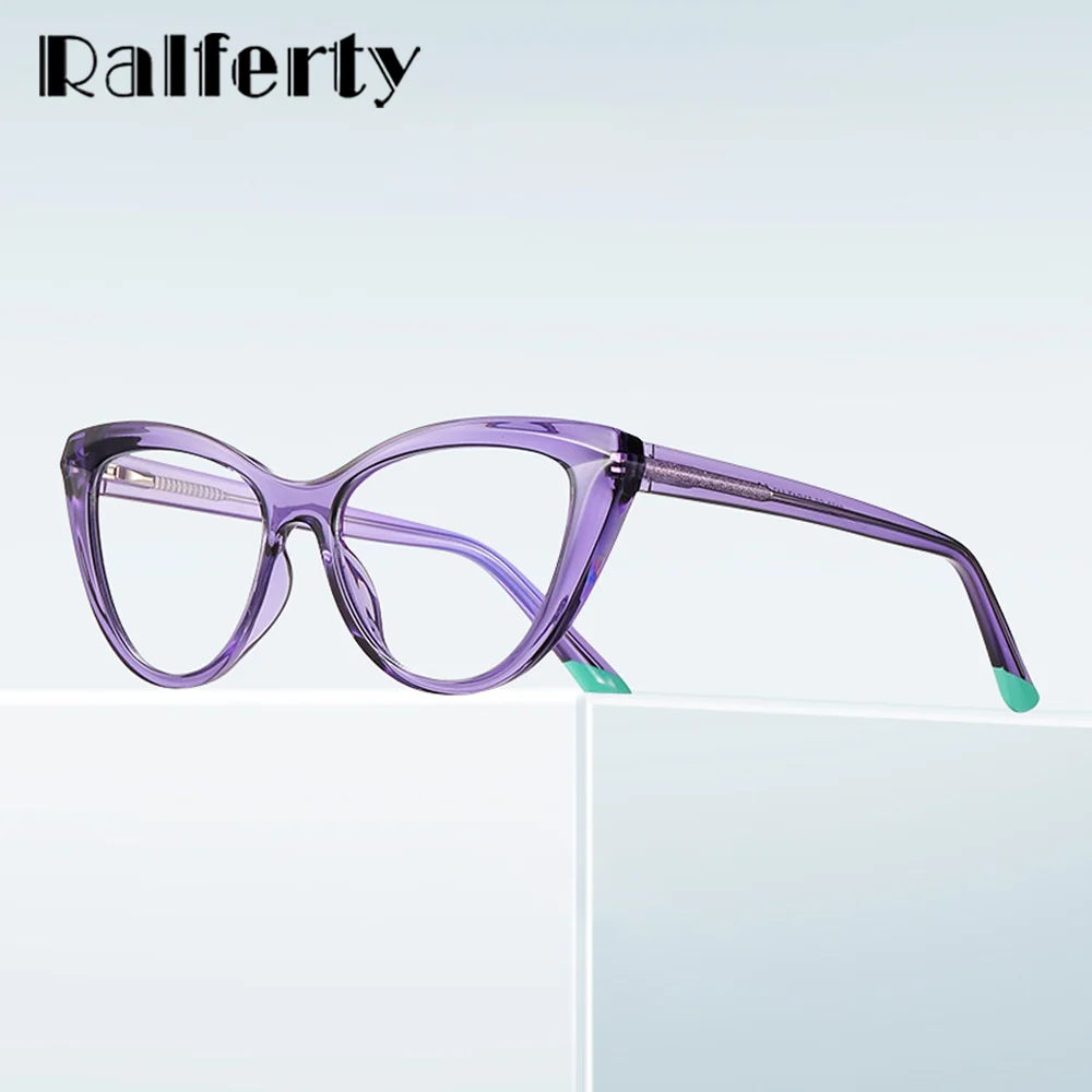 

Ralferty Chic Ladies Cat Eye Glasses Women Purple Transparent Eyeglasses Frame NO Myopia Prescription Spectacle Frames Anti Blue