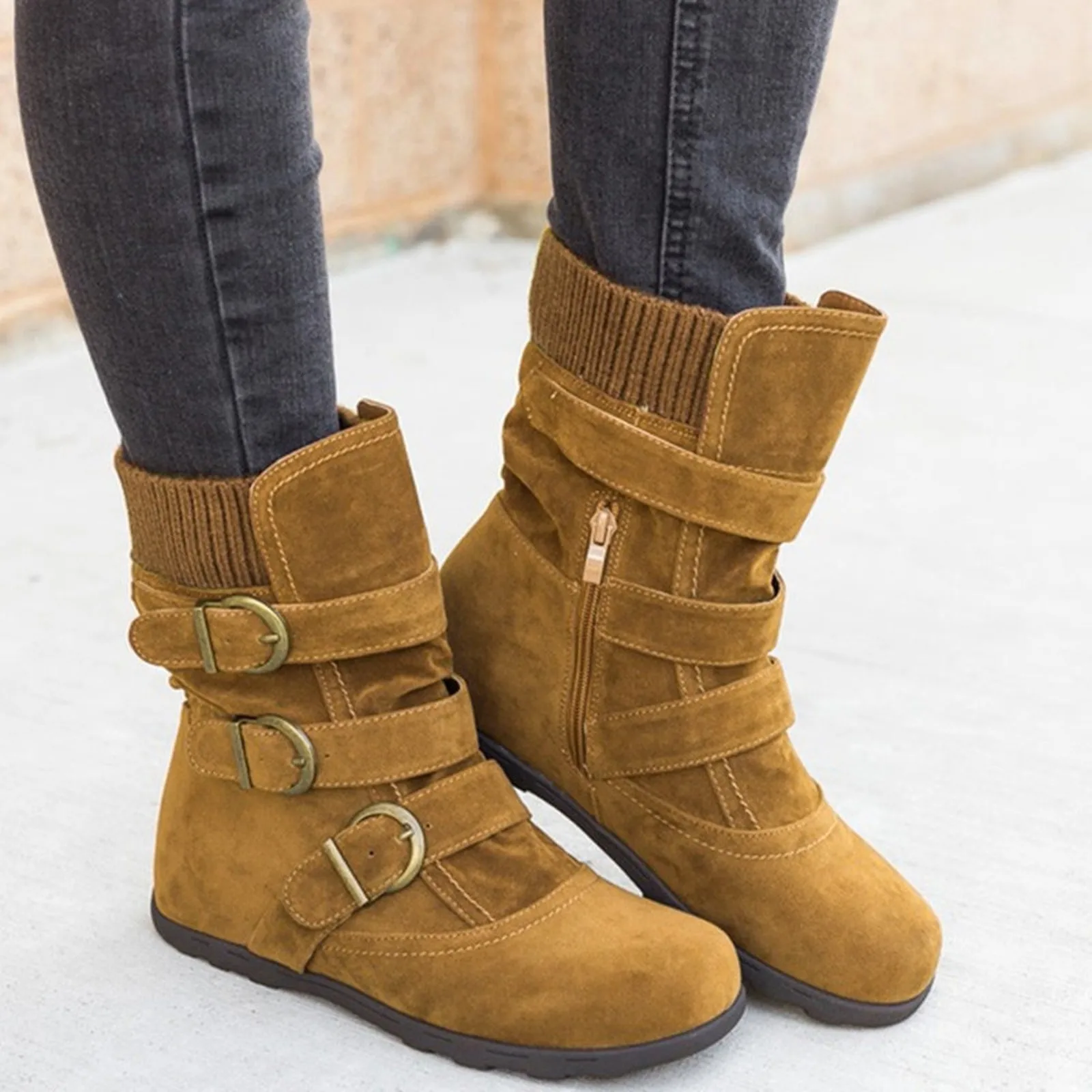 Wide Calf Boots for Women Size 11w Wedge Boots for Women Knee High Wide Calf Boots for Women Wide Calf Heels Buckle Lace Knitted