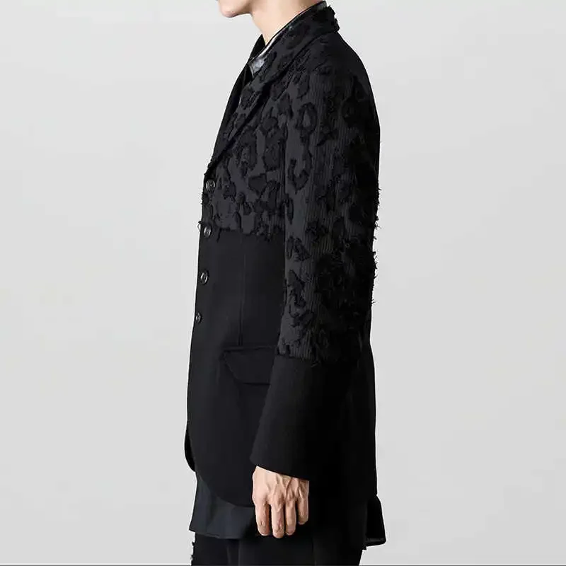 YOJI OOAK Design sense men's patchwork single breasted suit jacket special processing leopard print style 4 button top