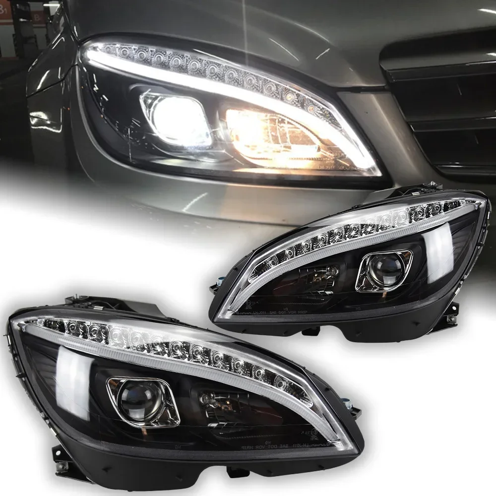 Car Lights For W204 Headlight Projector Lens 2007-2010 C-Class Dynamic Signal Head Lamp C180 C200 LED Headlights Drl Automotive