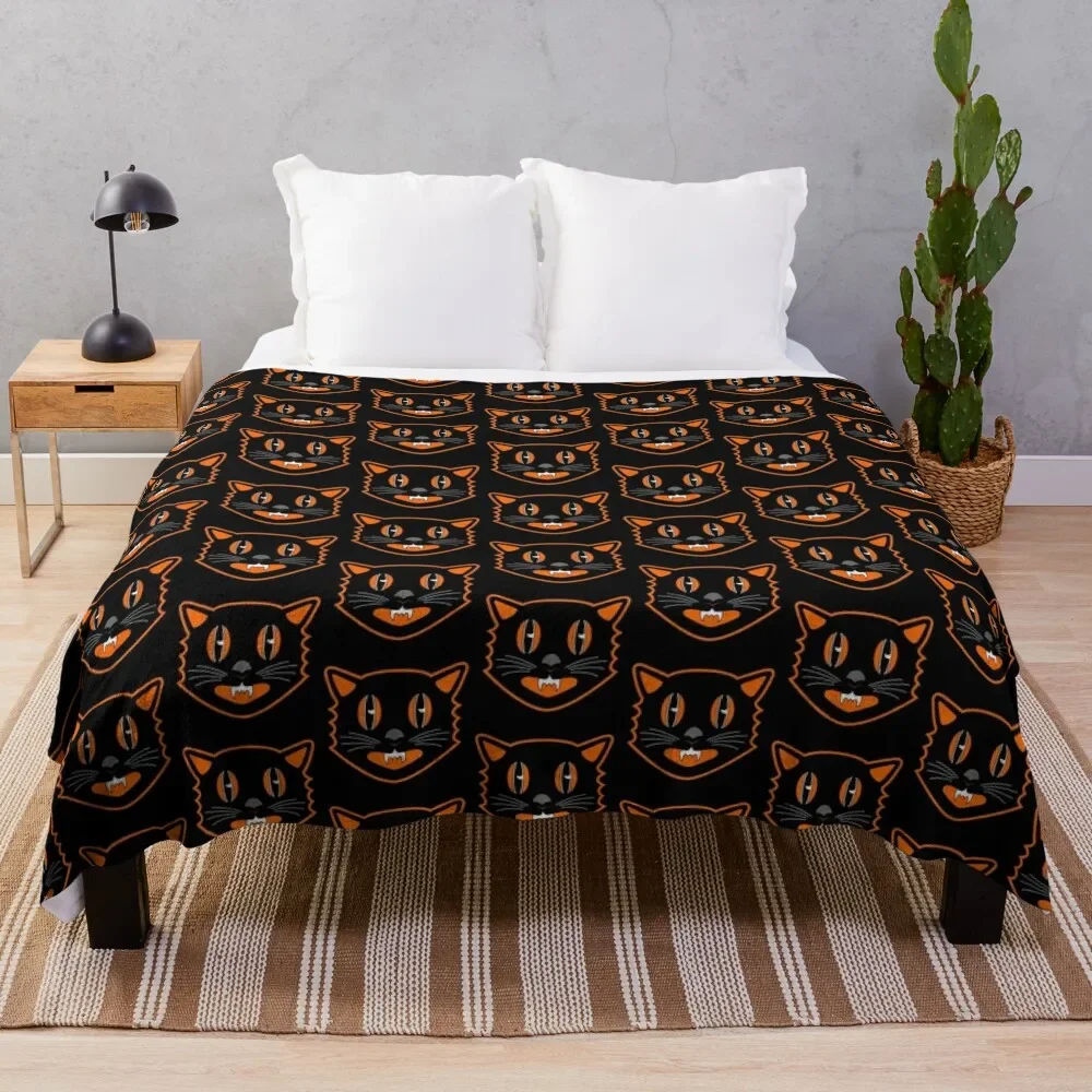 

Vintage Halloween Black Cat - Scaredy Cat Throw Blanket Decorative Soft Throw Blanket for Couch Sofa