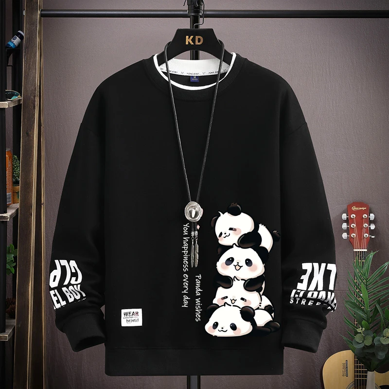 S-5XL Oversized New in Hoodies & Sweatshirts Men Women Cartoon Panda Print Long Sleeve T-shirt Harajuku Men Clothing Streetwear