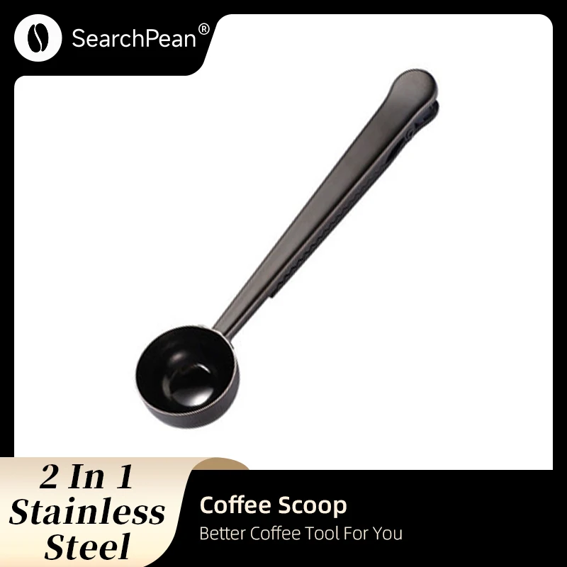 2 In 1 Stainless Steel Coffee Scoop Spoon Sealing Clip Silver Kitchen Accessories with Sealing Clip Kitchen Accessories Gift