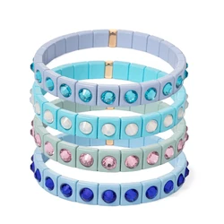 2024 Colorful Rhinestone Beads Women Bracelet Enamel Candy Color Elastic Bangle Bohemian Jewelry Accessories