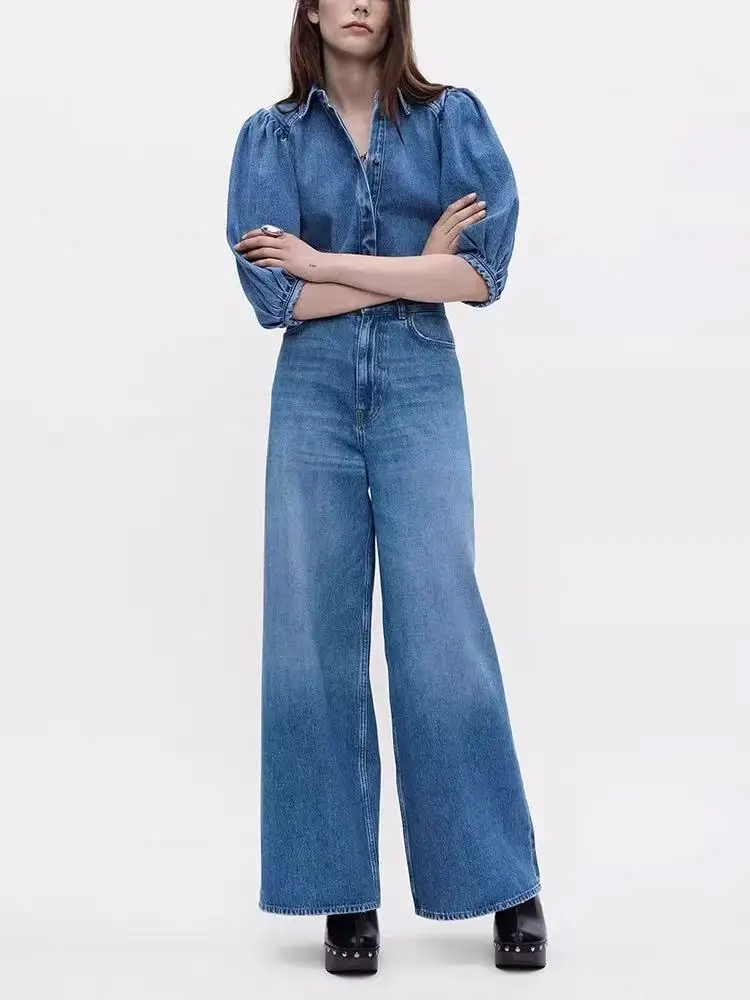

Spring and Summer Women's Clothing Short Sleeved Denim Shirt Shirt & Blouse and Women's Jeans Women Pants