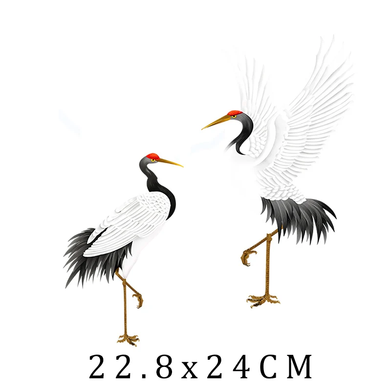 Chinese Style Crane Bird Animal Iron On Patches For DIY Heat Transfer Clothes T-Shirt Thermal Stickers Decoration Printing