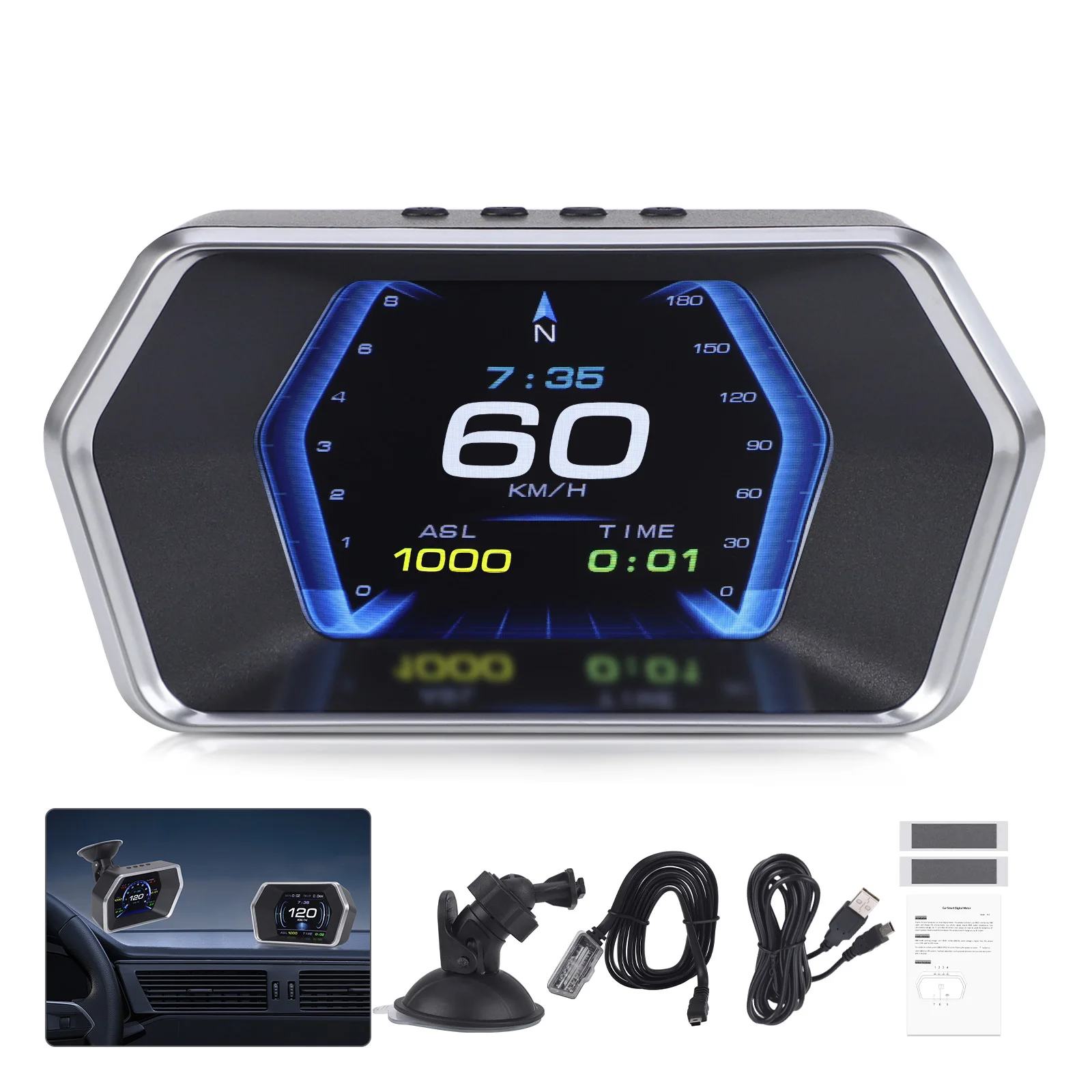 

Auto Electronics New Smart P17 HUD Head Up Display Car OBD2 GPS On-board Diagnostics Computer Digital Speedometer Voltage Gauge