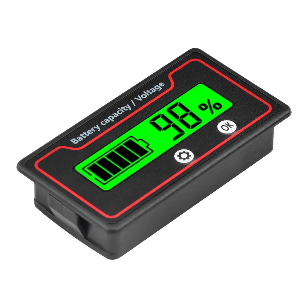 Battery Capacity Indicator DC 9V-100V Battery Meter 12V 24V 48V Battery Power Percentage Voltage Indicator Gauge Display