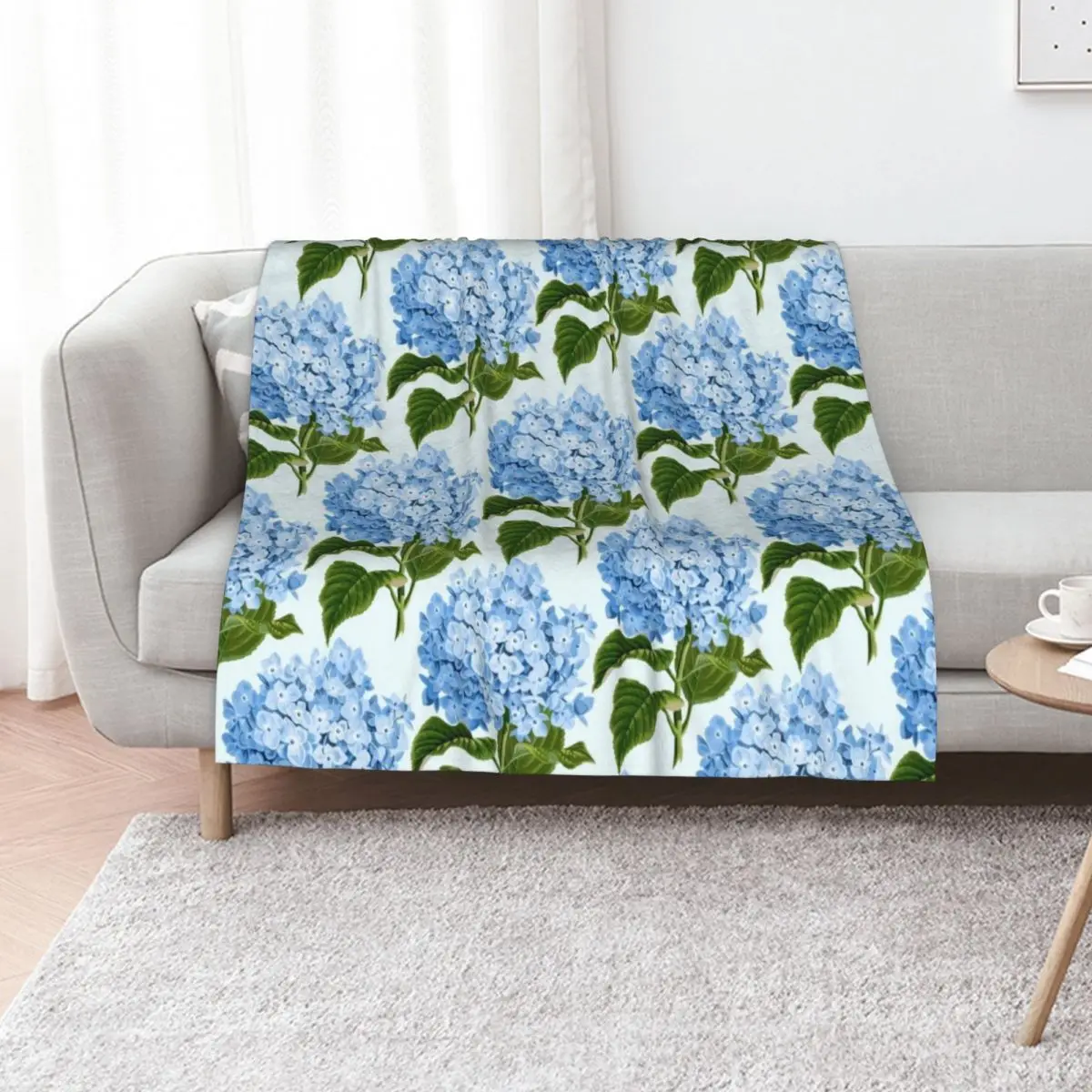 Blue hydrangea print - floral print Throw Blanket Moving Picnic Blankets For Sofas Weighted for babies Blankets