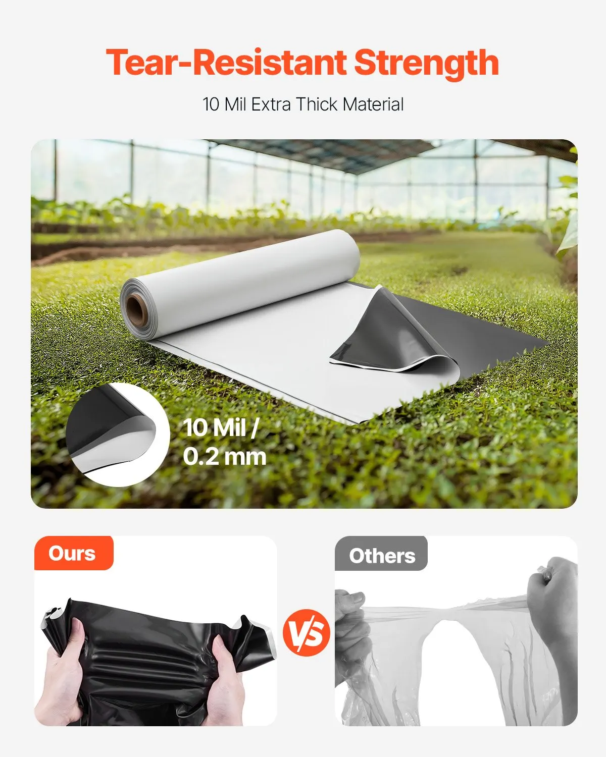 Bâche de construction en PE 10 x 100 pi / 3,05 x 30,48 m, 10 mil / 0,25 mm, barrière anti-vapeur et couverture de sous-sol en plastique noir-blanc double face
