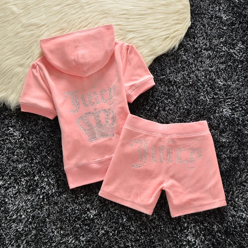 Velvet Shorts Tracksuit Two Piece Sets Women Outfit Short Sleeve Top and Short Sets Elegant Women's Sets