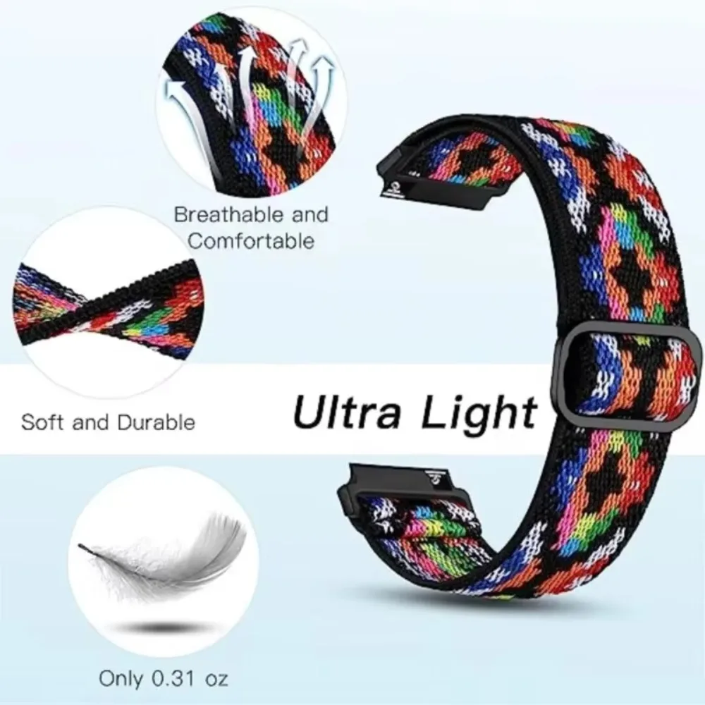 Elastic Nylon Band for Samsung Galaxy Watch 7 6 5 4 FE, 20mm 22mm Stretch Braided Loop Strap, Quick Release Men Women