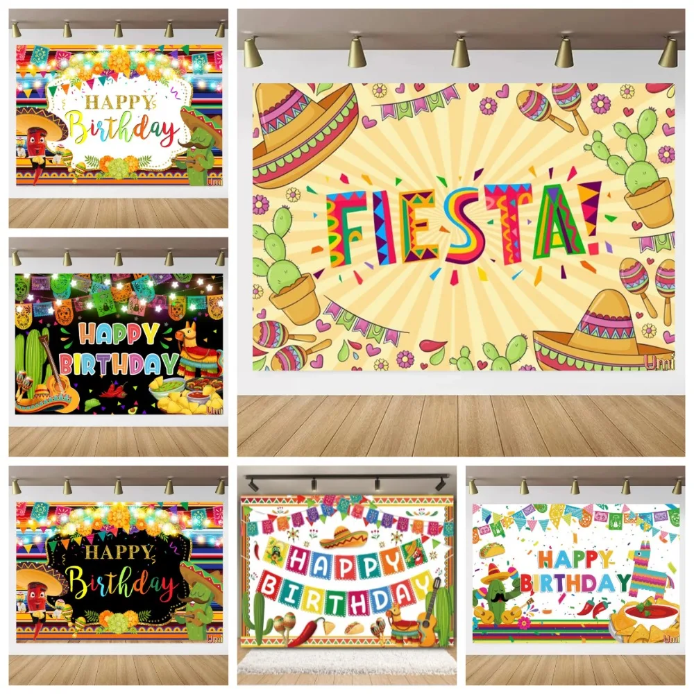 Mexican Carnival Cactus Guitar Theme Banner Background, Mexican Flag Taco Birthday Party Decoration Photography Studio Backdrop
