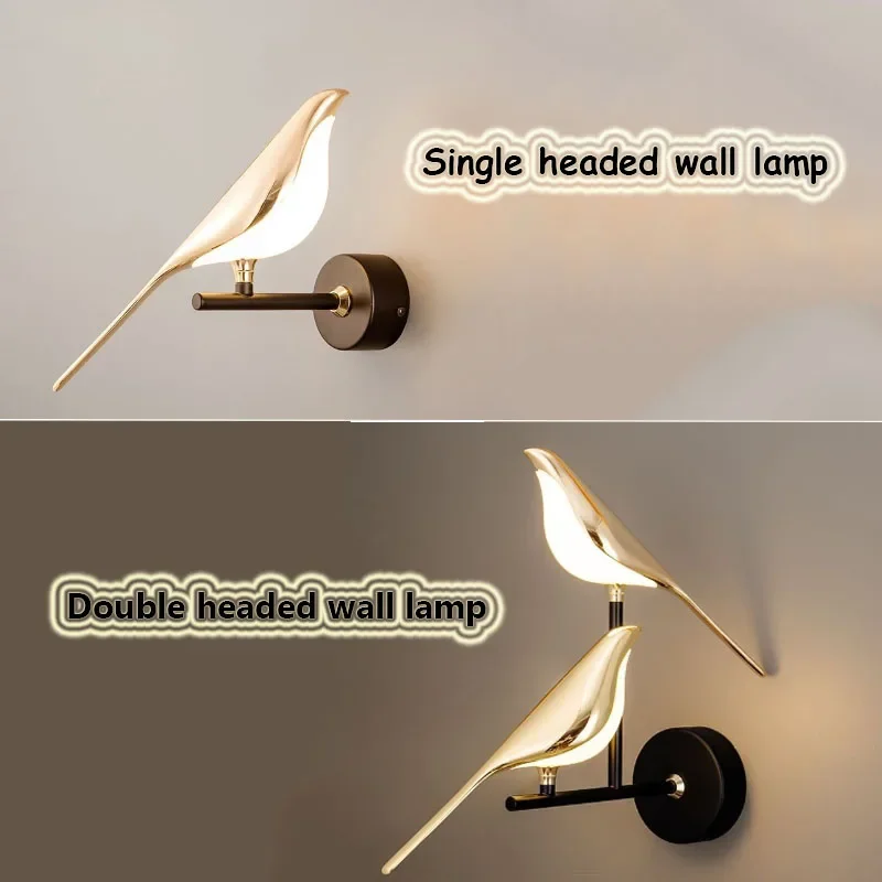 Modern Light Luxury Magpie Bird LED Wall Light Bedside Hanging Lamp Fixture Novelty Rotatable Hoom Decoration Sconce Lighting