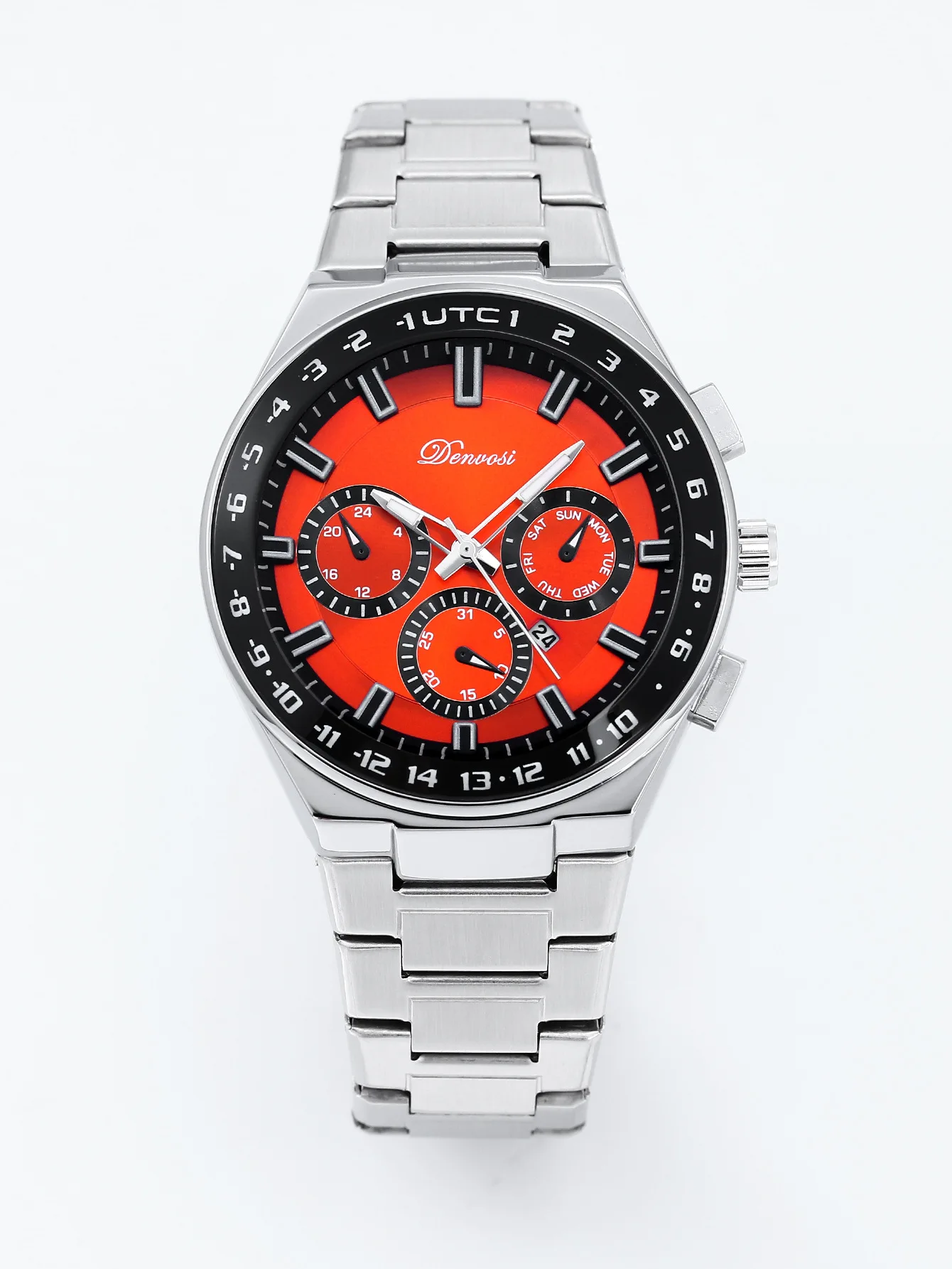 Sport Three Eye Alloy Watch for Men with Waterproof Luminous Decorative Calendar Chronograph