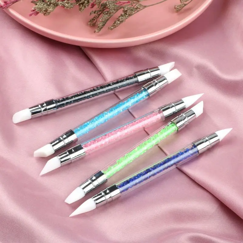 Dual-ended Nail art Silikon Skulptur Stift 3D Carving DIY Glitter Pulver Maniküre Malerei Punktierung Pinsel Nagel Tipps Tool