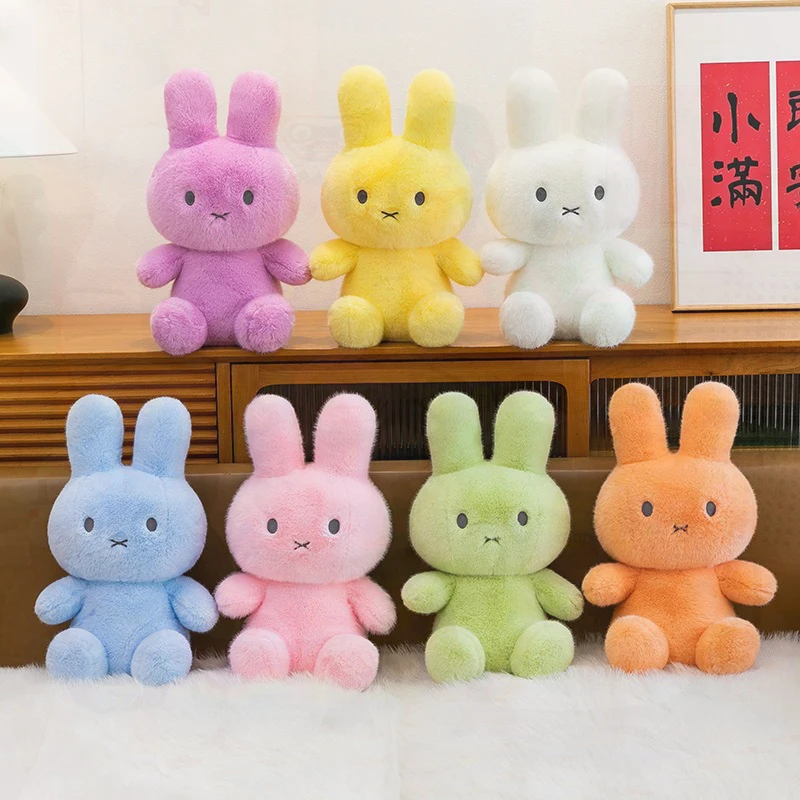 New Cute Macaron Color Rabbit Plush Doll Soft Fluffy Sitting Bunny Stuffed Toy Multiple Colors Cartoon Animal Plushie Kids Gift