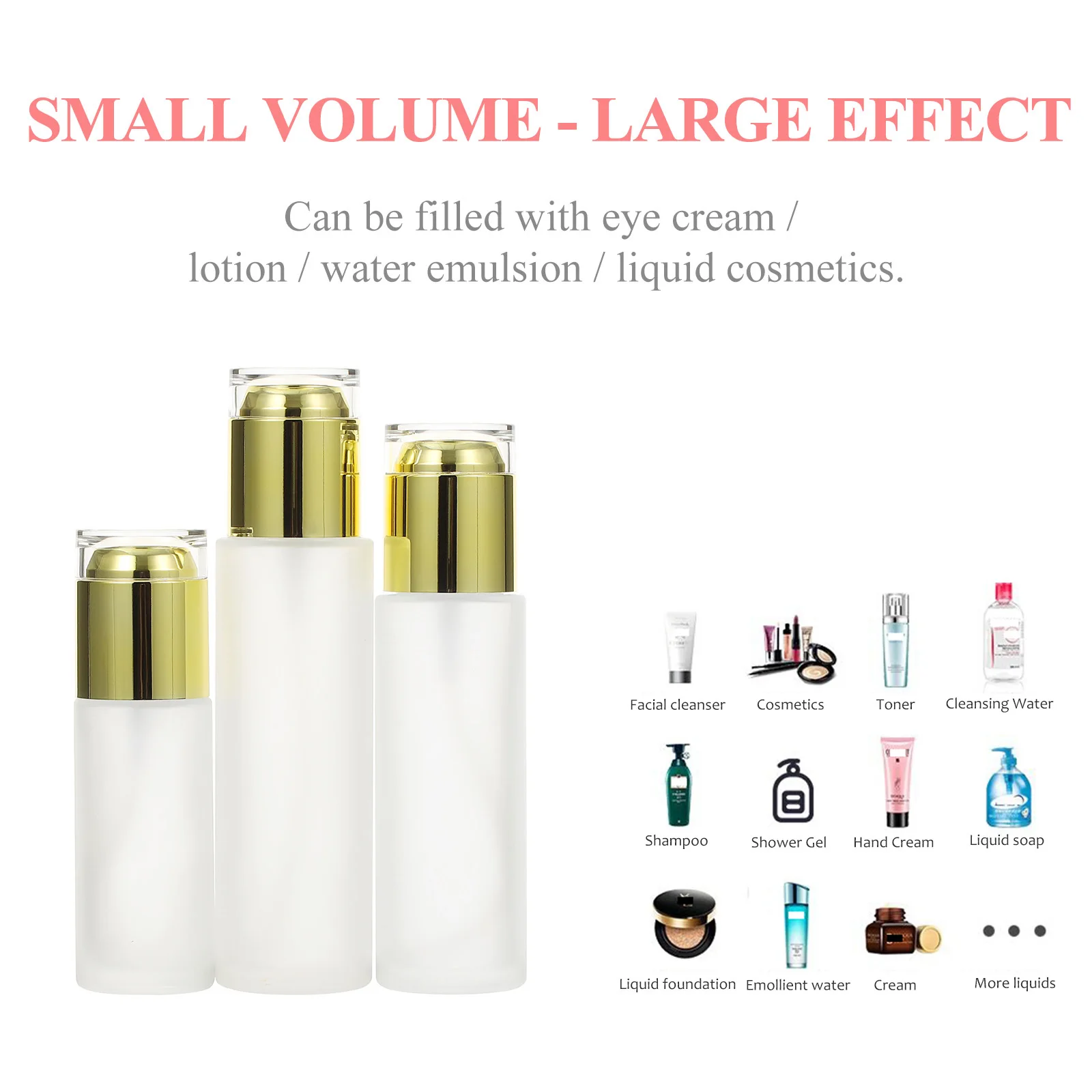 3Pcs Glass Travel Bottles Set Refillable Toner Dispensers Portable Lotion Containers Shower Gel Makeup Holders