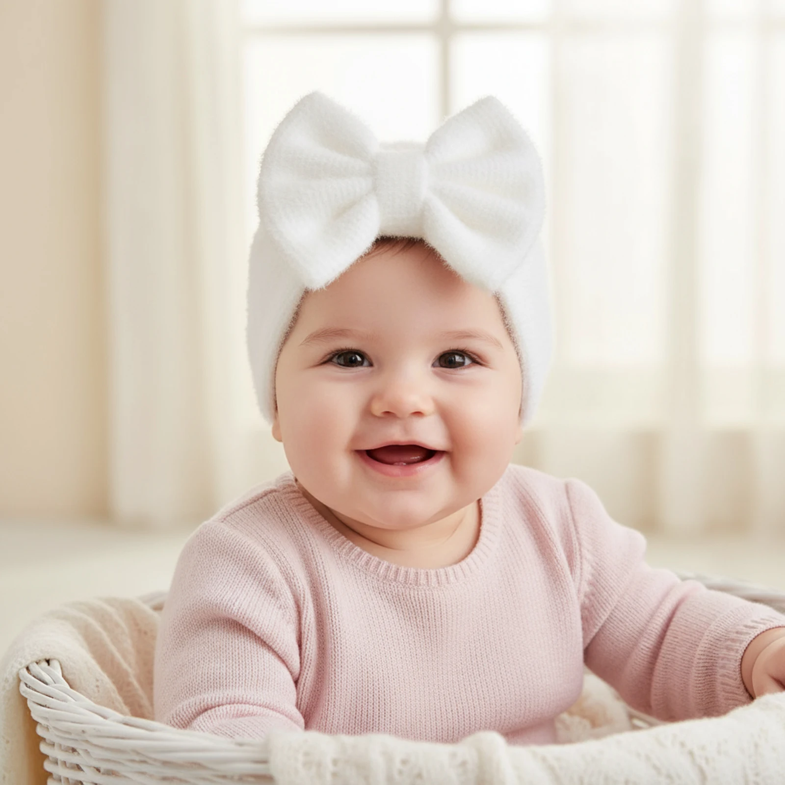 Suefunskry الرضع طفل بنين بنات قبعة عمامة شتاء دافئ فو الفراء قبعة بونيه قبعة المستشفى الوليد مع Bowknot