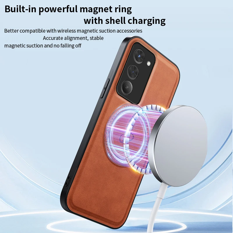

Wireless Charging Magnetic Phone Case For Redmi 15 4G 5G Full Lens Protective with Holder Cover Silicone PU Leather Back Cases