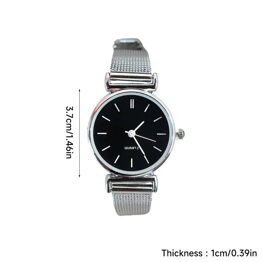 Retro Quartz Mesh Strap Watch Simple Small Round Dial Elegant Casual Ladies Wristwatch Female Student Daily Dating Accessory