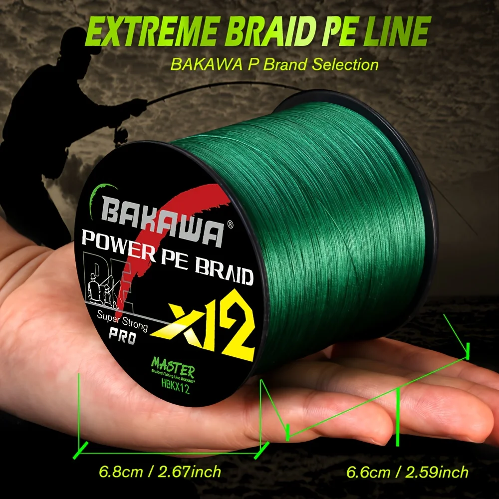 BAKAWA 12 Strand Braided Fishing Line 500M Japan Multifilment PE Line Super Strong X12 Smooth Durable Fishing Line fishing goods