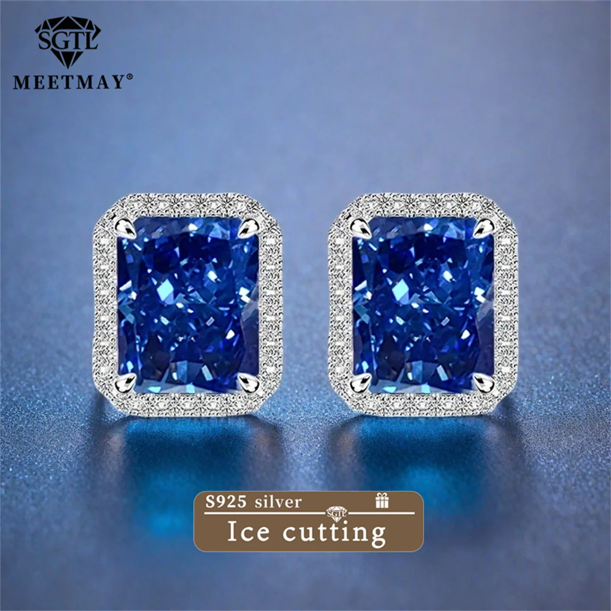 

S925 Sterling Silver Zircon Sparkle Ice Cut earrings rectangular classic elegance for women fine jewelry gifts colorful