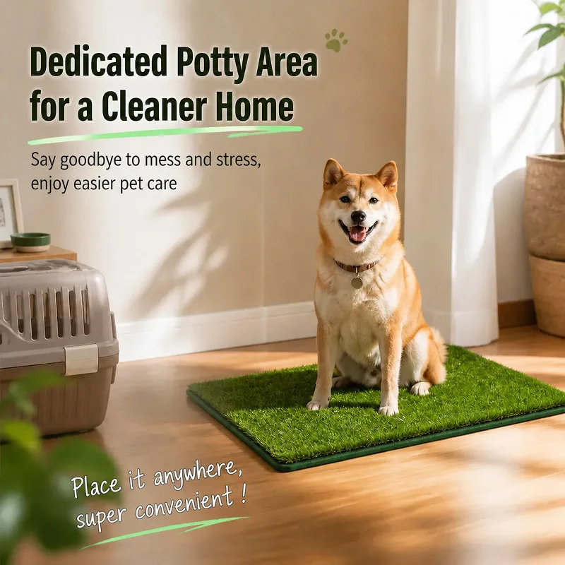 Washable Artificial Grass Dog Potty Trainer - Small To Large Size, Durable EVA Material, Green & Yellow Design For Ind