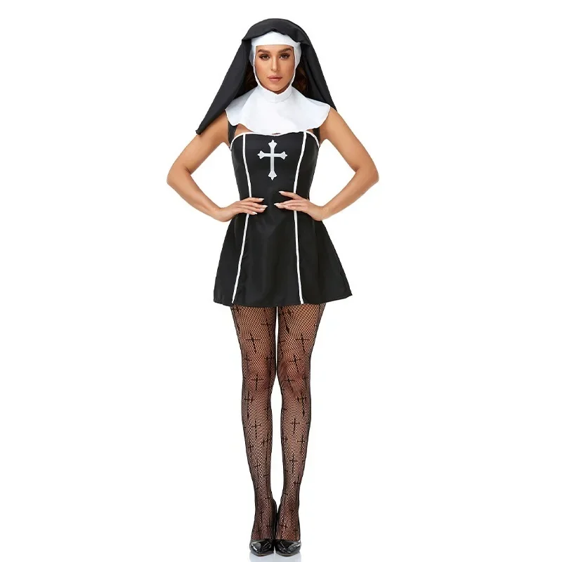 Halloween freira cosplay vestido assustador traje feminino