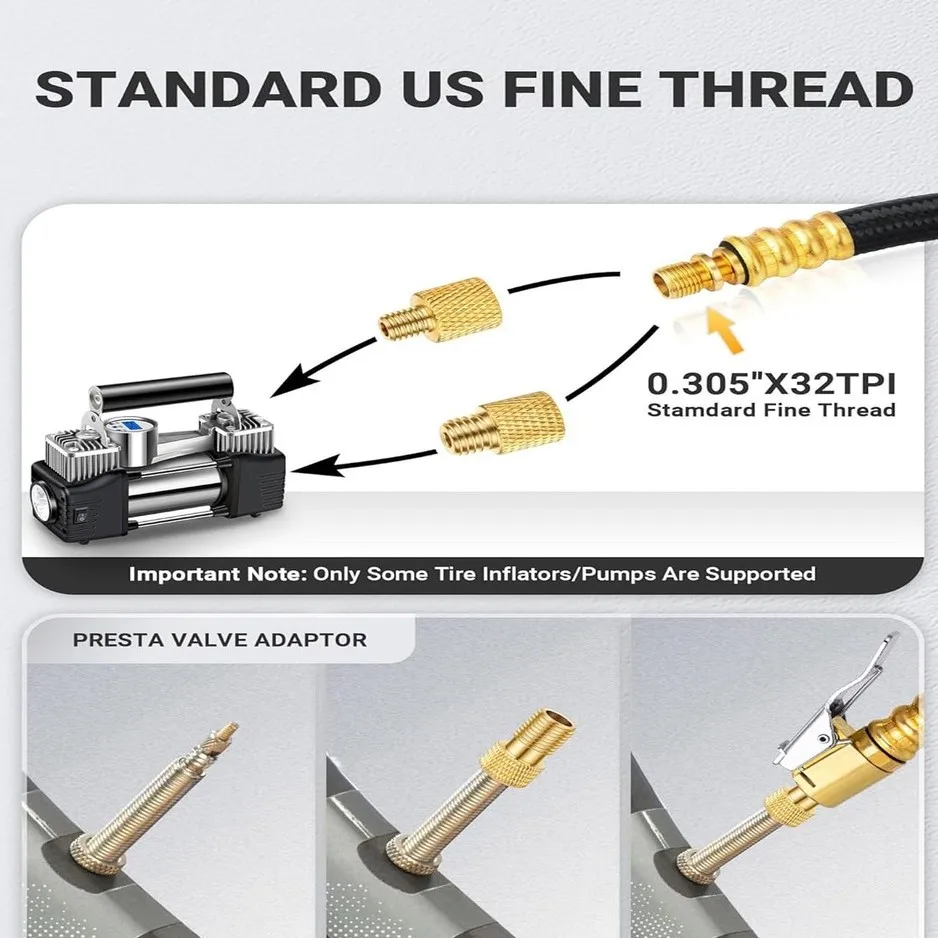 Przedłużka z zaworem do pompowania opon, szybkozłączka, odporna na wysokie ciśnienie, do samochodu i motocykla.