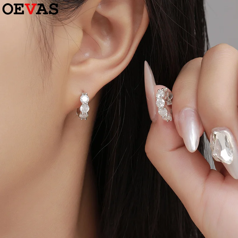 

OEVAS 3mm 4mm Full Moissanite Earrings S925 Sterling Silver For Women Fashion Sparkling Wedding Fine Jewelry