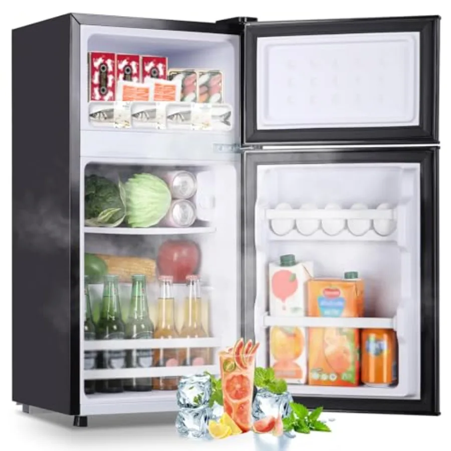 

Compact DualDoor Mini Fridge with Independent Freezer and 7 Adjustable Temperature Settings UltraSmall Personal Refrigerator Pe