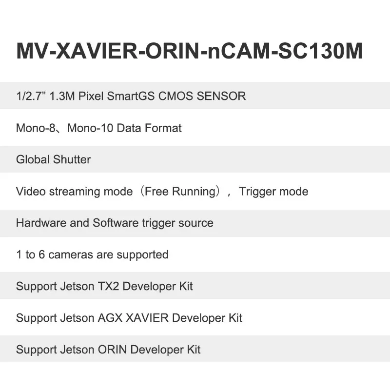 MIPI CSI 2 Camera Industrial MV-XAVITER-ORIN-nCAM-SC130M Jetson avier AGX Orin TX2 Devkit