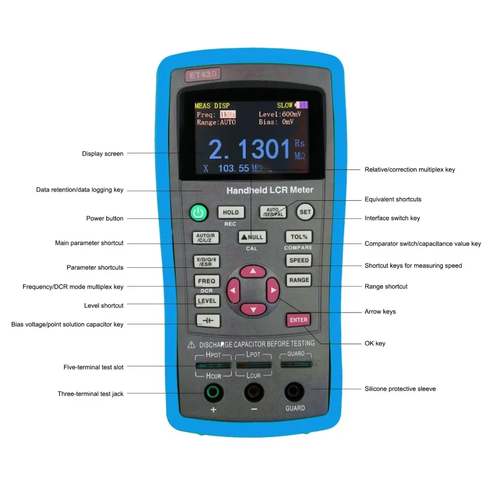 East Tester ET430 Multimeter Handheld LCR Digital Bridge Capacitance Inductance Resistance Test 2.8 Inch TFT Display Screen